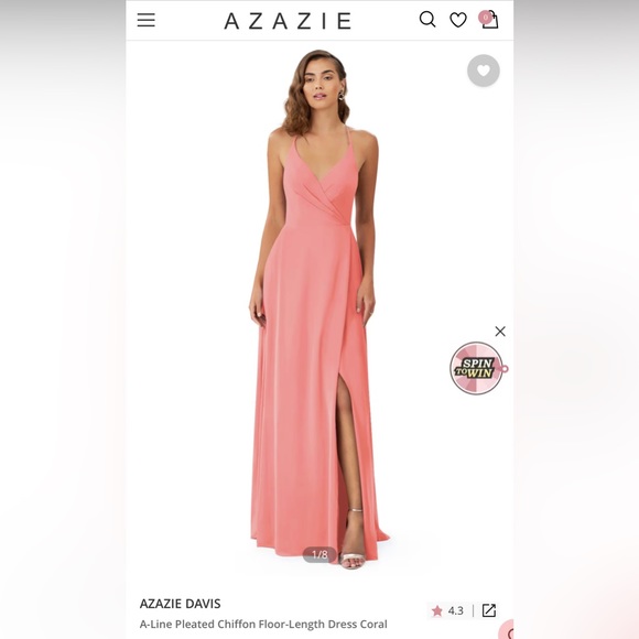 Azazie Dresses & Skirts - Azazie Size A4 Pink Coral Davis Bridesmaid Dress Chiffon Gown Pleated Slit 4